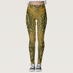 Leggings Abstrait vert, jaune motif Paisley