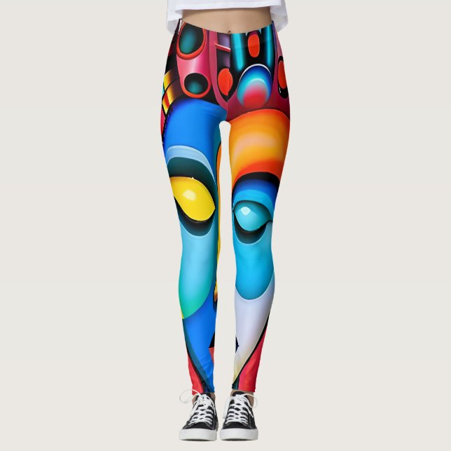 Leggings Abstrait visage Gros yeux Lèvres rouges Neon Leggi (Devant)