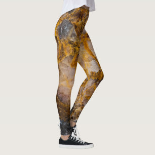 Leggings Abstraite bronze texture de roche minérale blanche