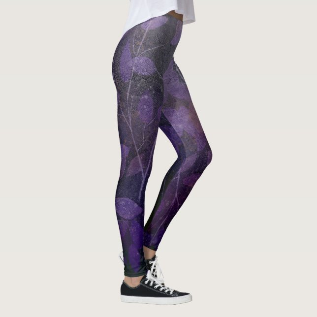 Leggings Abstraite feuille violette profonde (Droite)