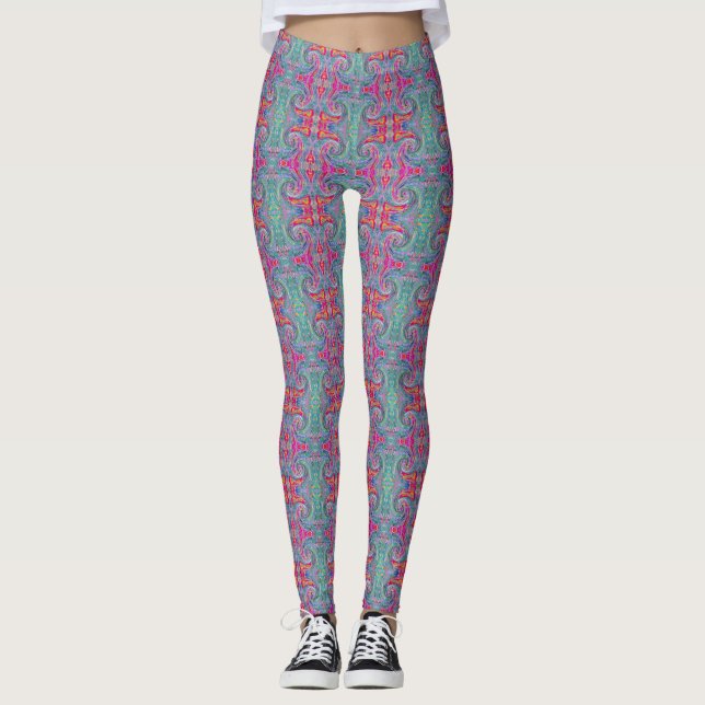 Leggings Abstraite florale psychédélique arc-en-ciel vague  (Devant)