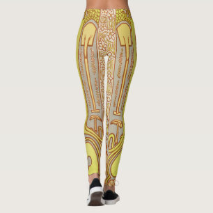 Leggings Abstraite Motif Vintage gris-jaune femmes
