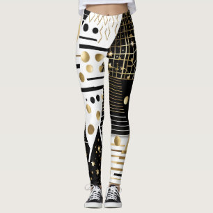 leggings abstraits en or et triangles noirs