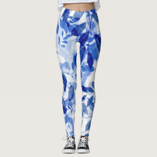 Leggings Abstraits Feuilles bleu et blanc