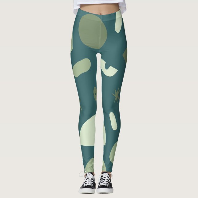 Leggings Abstraits modernes - Turquoise et crème (Devant)