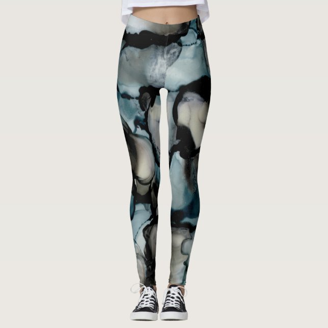 Leggings Abstraits noirs et bleus pour femmes (Devant)