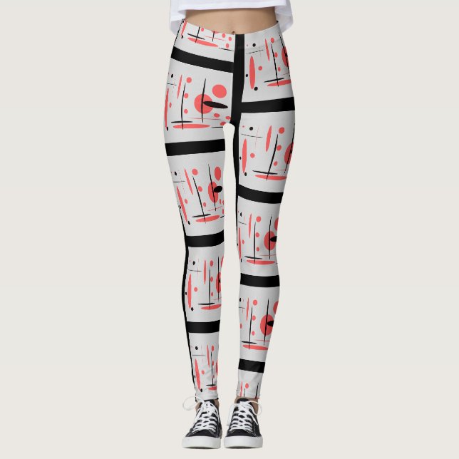 Leggings Abstraits rouges, noirs et blancs (Devant)