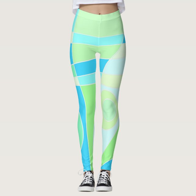 Leggings Abstrakt Surfen Pastellblau Grün (Vorderseite)