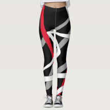 Leggings, abstraktes Design, schwarz, grau, rot, w