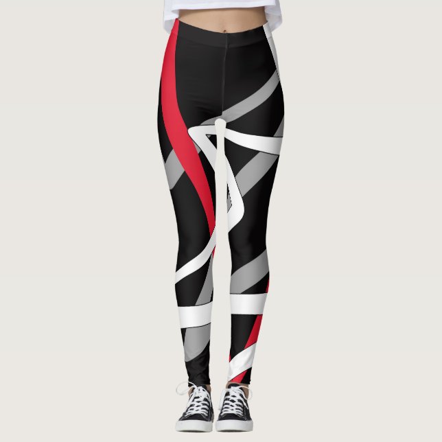 Leggings, abstraktes Design, schwarz, grau, rot, w Leggings (Vorderseite)