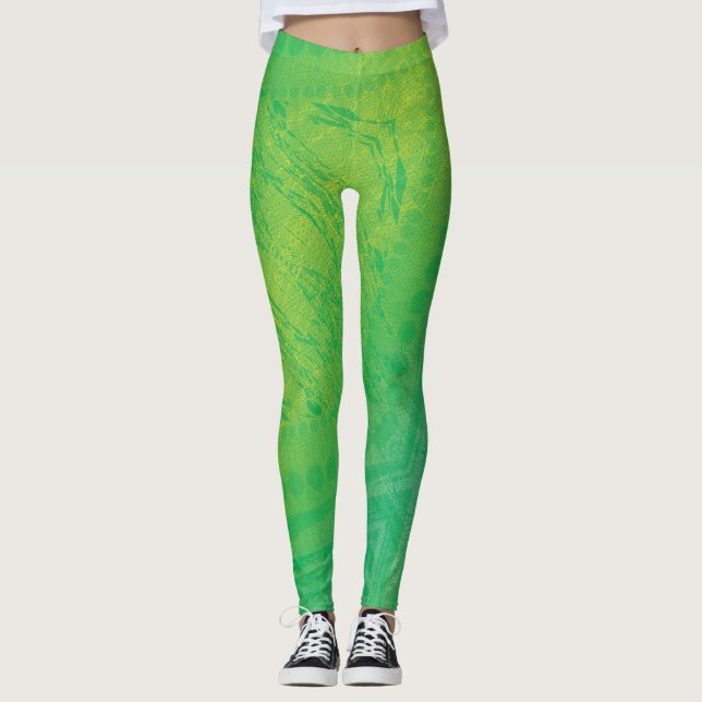 Leggings Acceptation | Motif de Shibori jaune bleu (Devant)