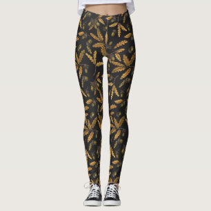 Leggings Acornes et feuilles de chêne sur noir
