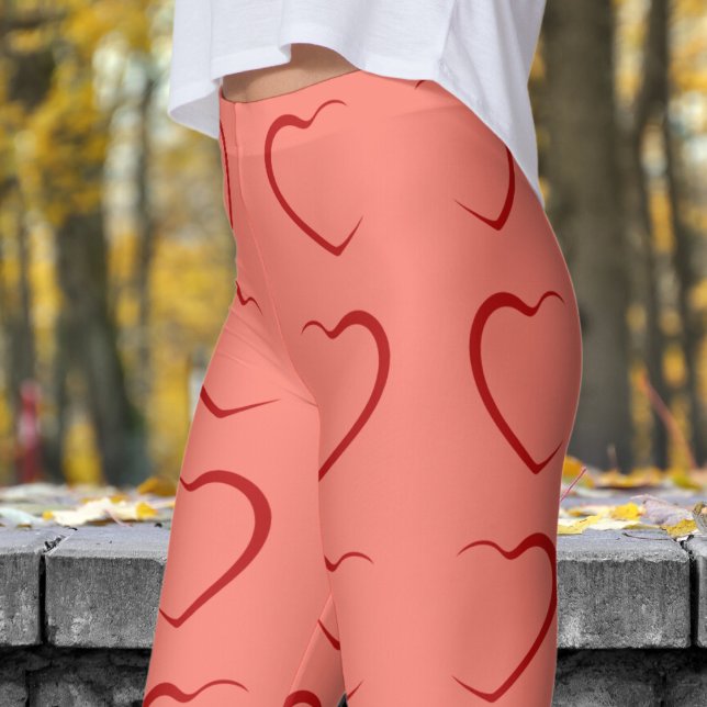 Leggings Adorable Red Love Hearts Motif (Love Hearts on Salmon Pattern Leggings)
