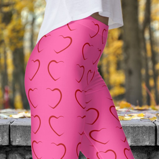 Leggings Adorable Rose Rose Love Coeurs Motif (Love Hearts on Brilliant Rose Pattern Leggings)