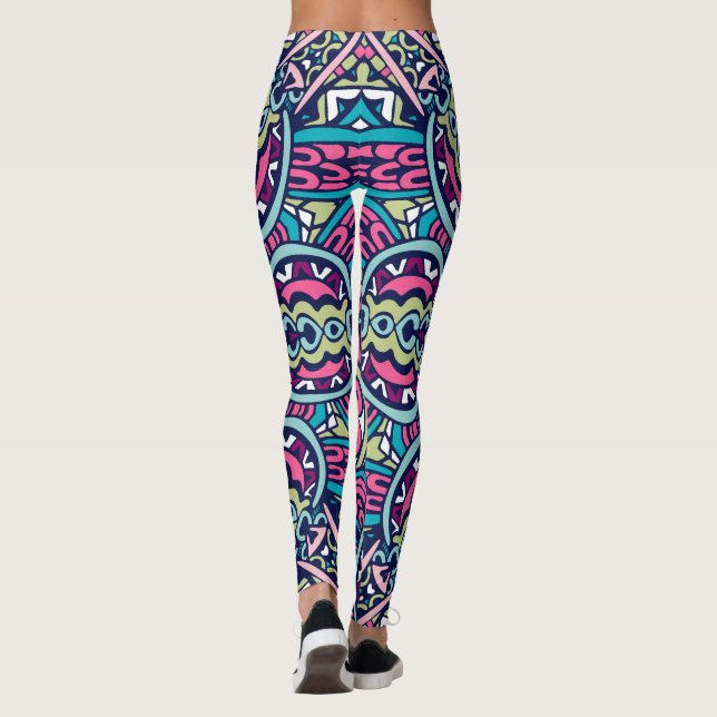 Leggings Adorables style bohème rose bleu et vert (Dos)