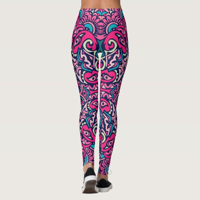 Leggings Adorables Style Bohème Rose Clair Et Bleu (Dos)