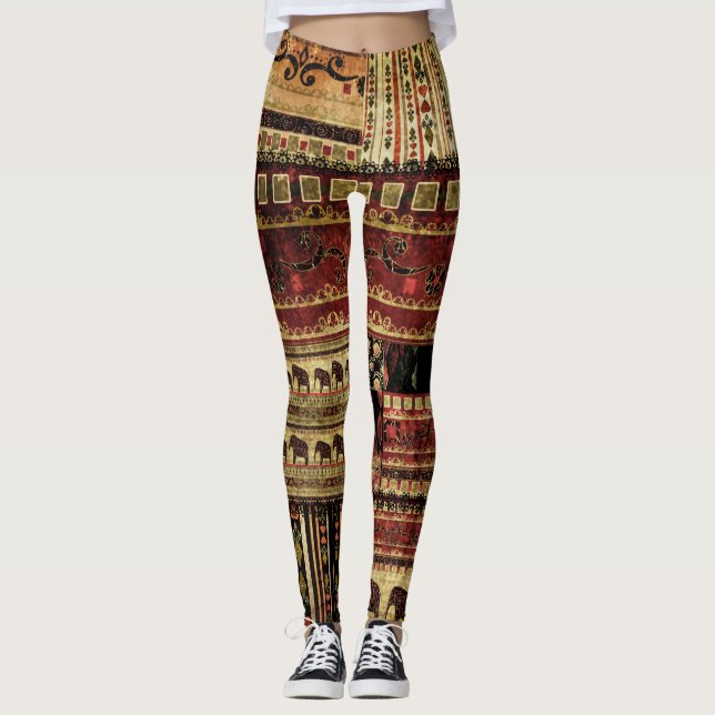 Leggings African Patchwork : Grunge Print Arrière - plan (Devant)