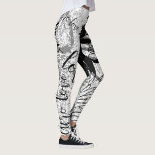 Leggings afro noirs, gris et graffitis