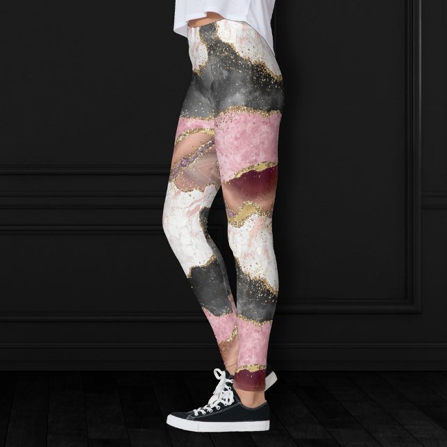 Leggings Agate Luxueux Elégant Faux Metallic Rose Or (Créateur téléchargé)