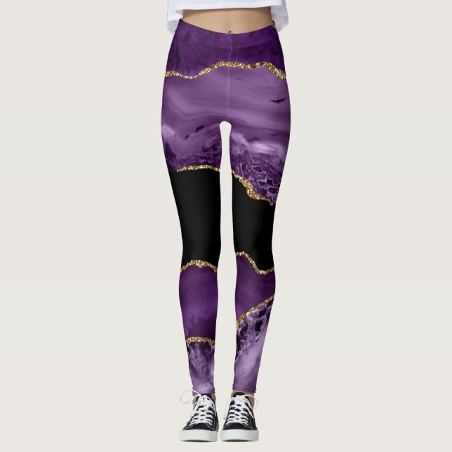 Leggings Agate marbré violet et noir et Parties scintillant (Devant)