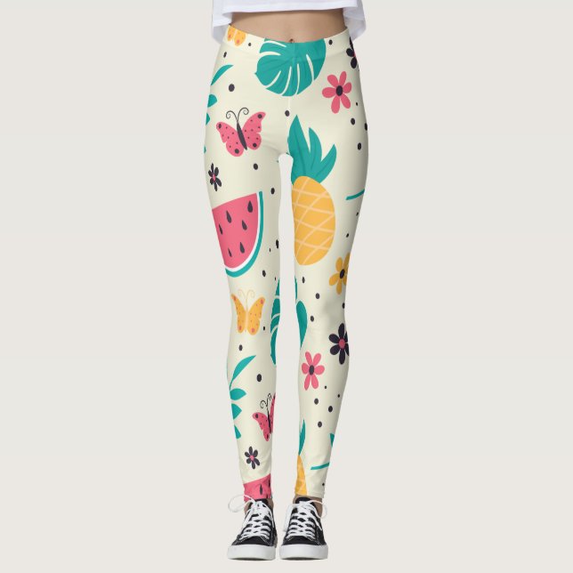 Leggings Aiguille de pastèque de fruits tropicaux motif (Devant)