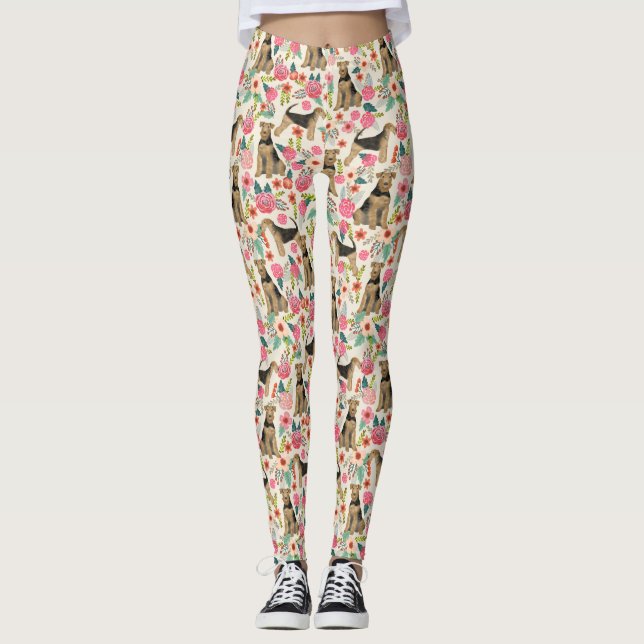 Leggings Airedale Terrier Légendes à tirage floral (Devant)