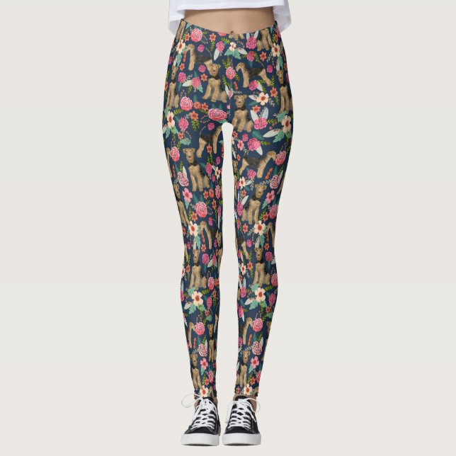Leggings Airedale Terrier Légendes de Chien Floral (Devant)