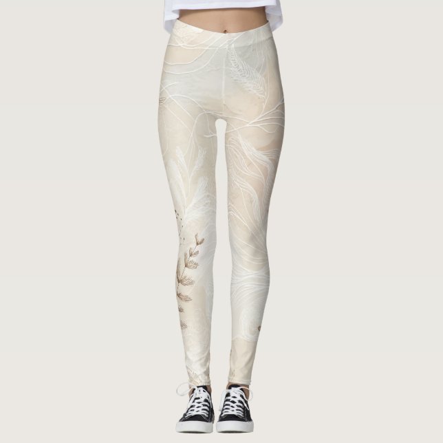 Leggings Airy Bohemian Botanical Floral String Art Design (Devant)
