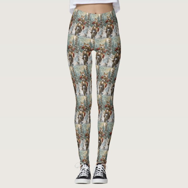 Leggings Akita Chien équitation moto Noël (Devant)