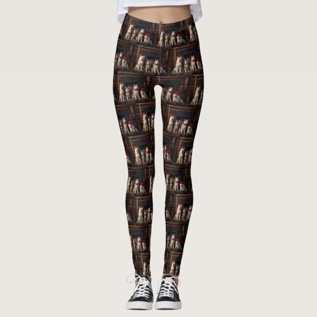 Leggings Akita par le Noël de la cheminée (Devant)