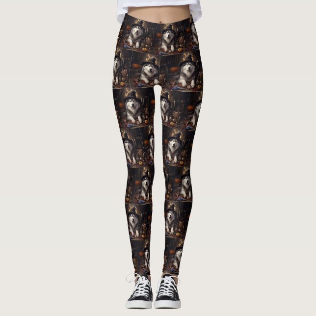Leggings Alaskan Malamute Citrouilles Halloween effrayant (Devant)