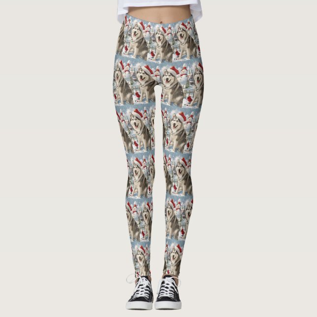 Leggings Alaskien Malamute Chien hiver Merveilles de Noël (Devant)