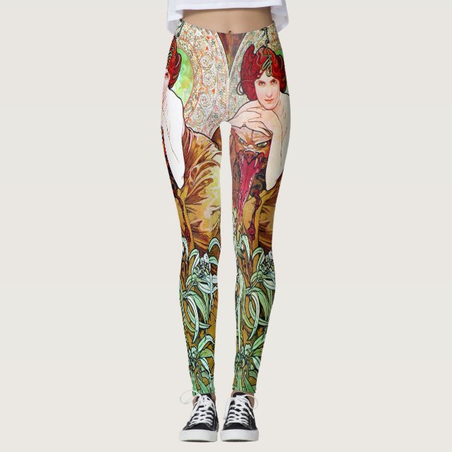 Leggings Alfons Mucha 1900 les pierres précieuses vertes (Devant)