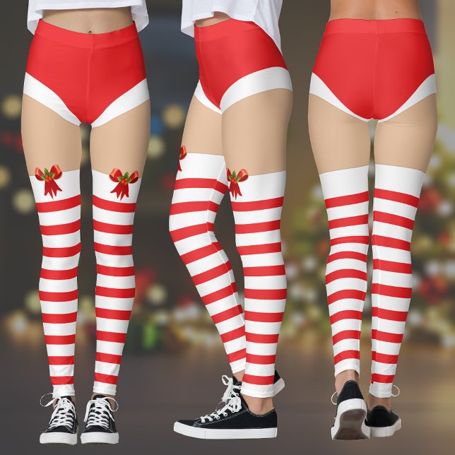 Leggings Alluring Striped Christmas Stockings (Festive Fun: Striped Christmas Stockings Leggings 🎄🎁)