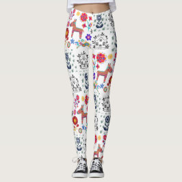 Leggings Alpaca Pinata avec Maison Bleue et Légendes Fleurs