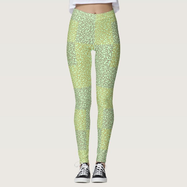 Leggings Alphabets Motif 02 YW 2Tonesx4.bw Lgreen BG (Devant)