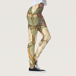 Leggings Alphonse Mucha Étoiles Élégantes Art Nouveau Camél