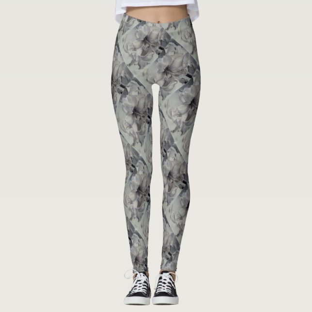 LEGGINGS AMARYLLIS NOIRS ET BLANCS | LÉGUMES FLORAUX (Devant)