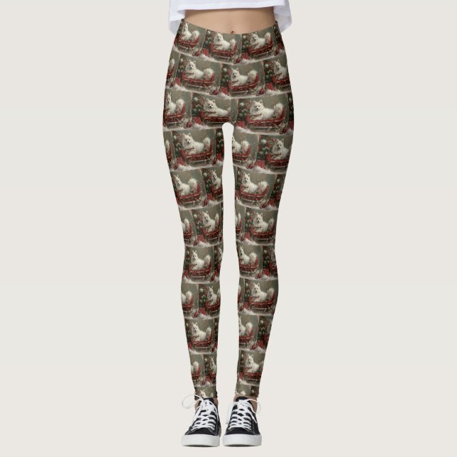 Leggings American Eskimo Chien Festif de Noël (Devant)
