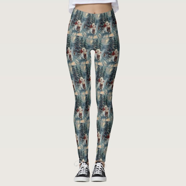 Leggings American Eskimo Dog équitation moto Noël (Devant)