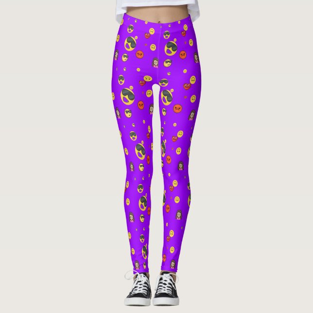 Leggings Amour, coeur, drôle, fille émoji sur le néon viole (Devant)