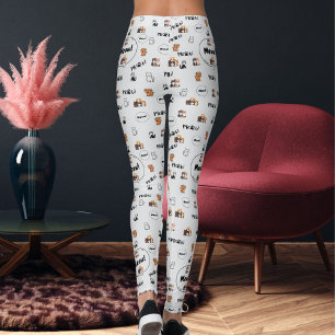 Leggings Amour des Animaux Motif Chat Gris Clair Félin Miao