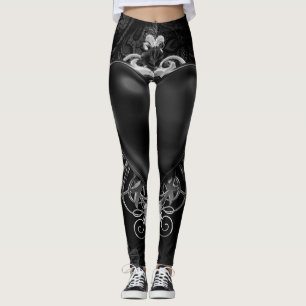 Leggings Amour gothique noir cœur & Roses Ornemental
