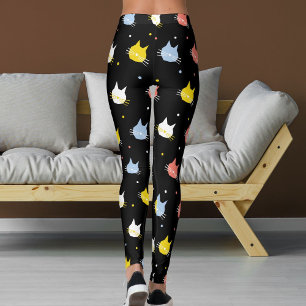 Leggings Amoureux des Animaux Noir Rouge Jaune Motifs Chat
