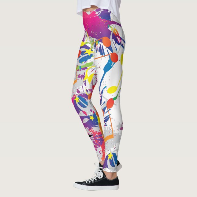Leggings Amusant Abstrait avec des pinces et des notes musi (Gauche)