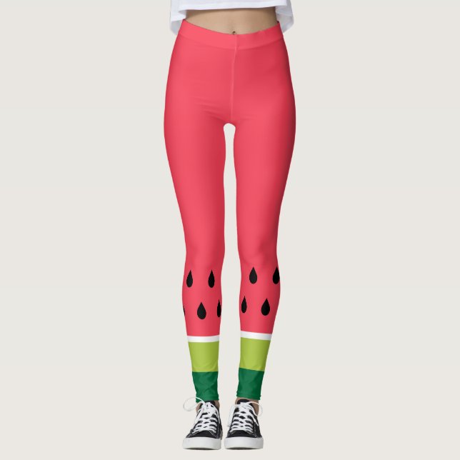 Leggings Amusant Coral moderne rose vert pastèque Melon (Devant)