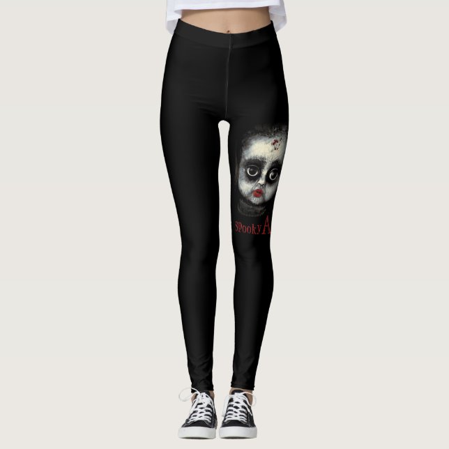 Leggings Amusant Éffrayant AF Déplaisant Goth Doll Face Hal (Devant)