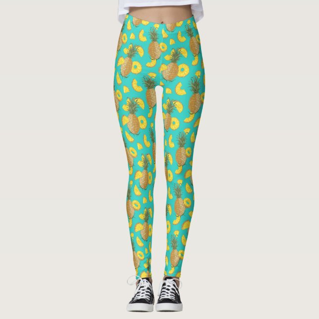 Leggings Ananas En Couleur Turquoise (Devant)