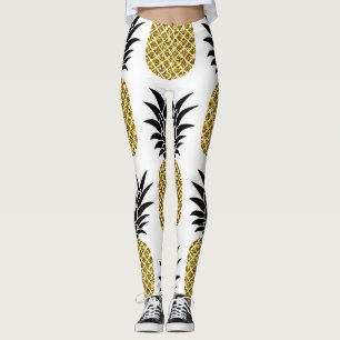 Leggings Ananas En Or : Blanc Dessiné À La Main Sans Coutur