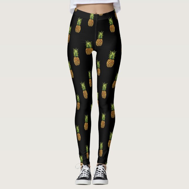 Leggings Ananas sur les guêtres noires (Devant)